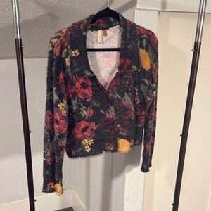 Pilcro Floral Cowl Neck Sweater - Red and Yellow